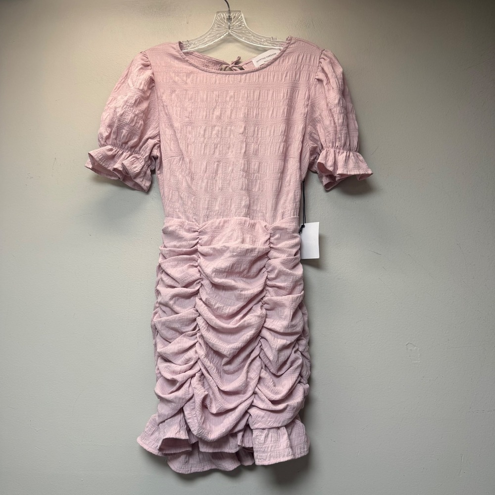 Painted Threads Ruched Mini Dress Womens Medium Pink NWT Open Back Puff Sleeve